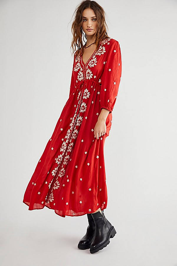 Embroidered fable midi dress best sale