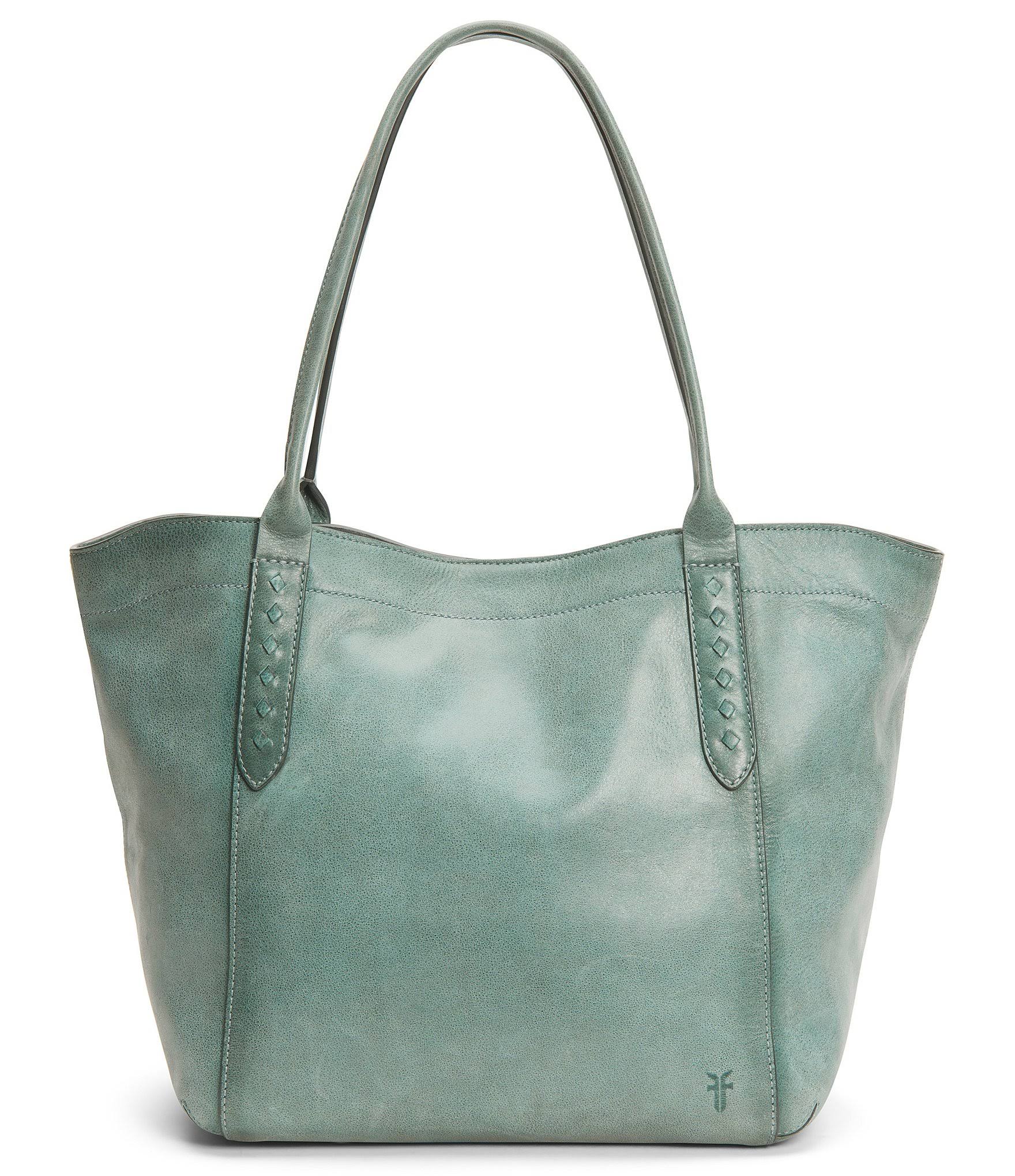 Frye Reed Shoulder Leather Bridle Riding Stitch Tote Bag Womens Sky 77.55